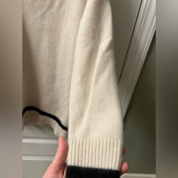 Lafayette 148 New York V-Neck Sweater - Cream with Black Trim - Picture 5 of 9